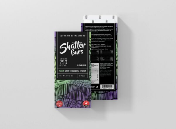 Euphoria Extractions – Shatter Bars – Vegan Dark Chocolate (Sugar Free) – Indica – 250mg THC | BudsByMail Canada